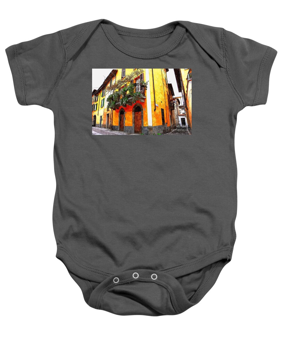 Iseo Baby Onesie featuring the photograph Italian Streets in Yellow in Iseo Italy by Ramona Matei