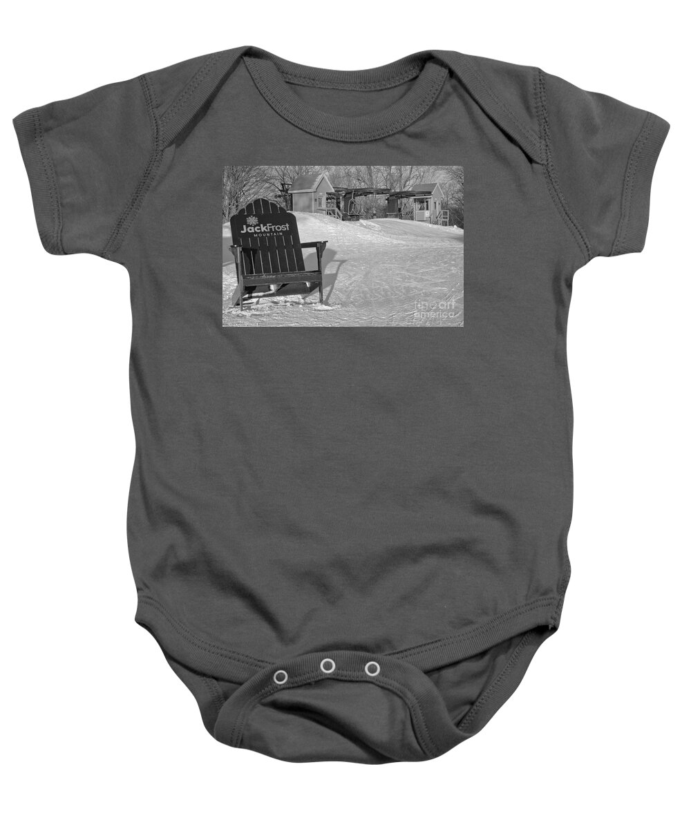 Jack Baby Onesie featuring the photograph Jack Frost Summit Chair Black And White by Adam Jewell