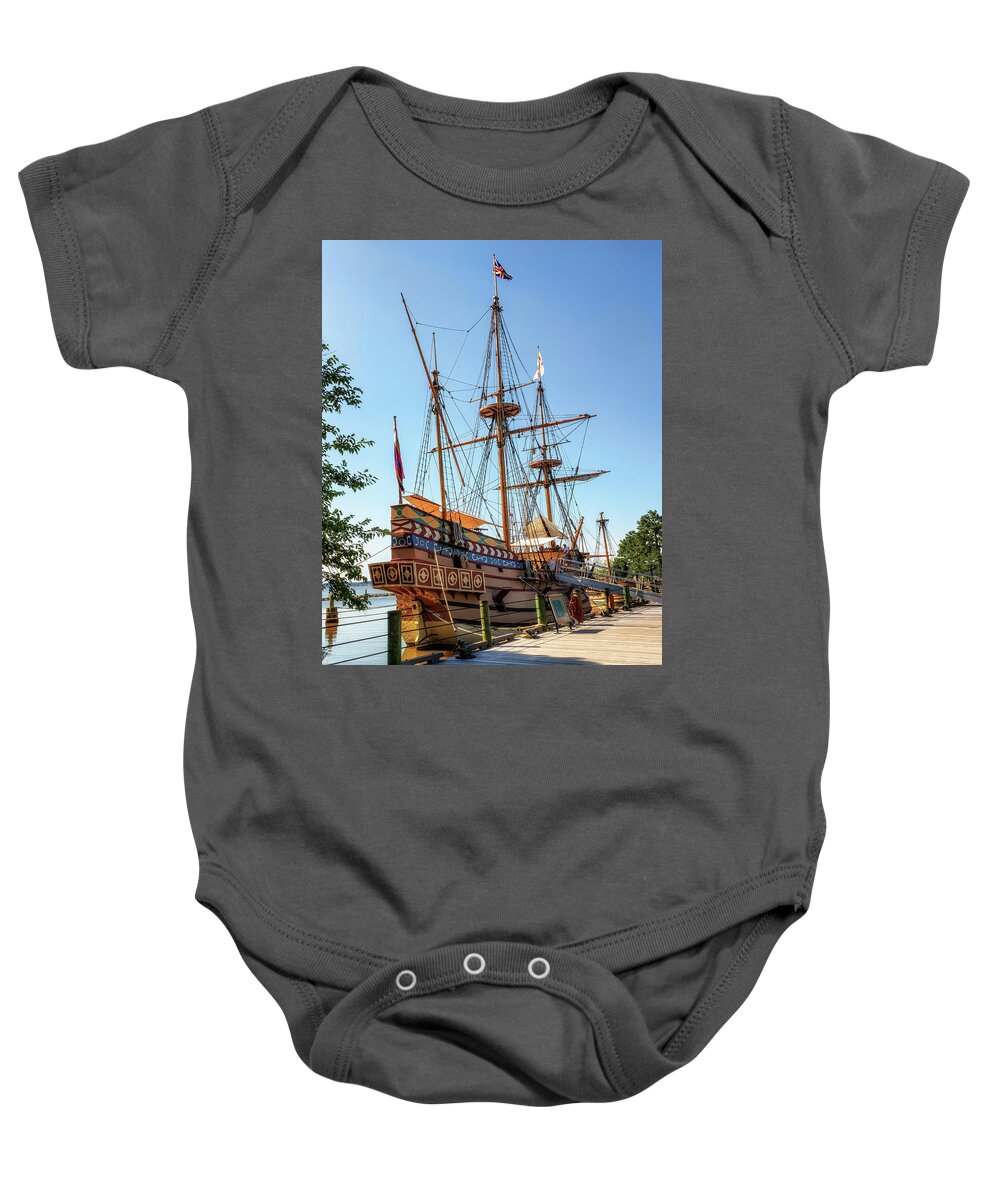 Jamestown Baby Onesie featuring the photograph Jamestown Settlement Ship - Susan Constant by Susan Rissi Tregoning