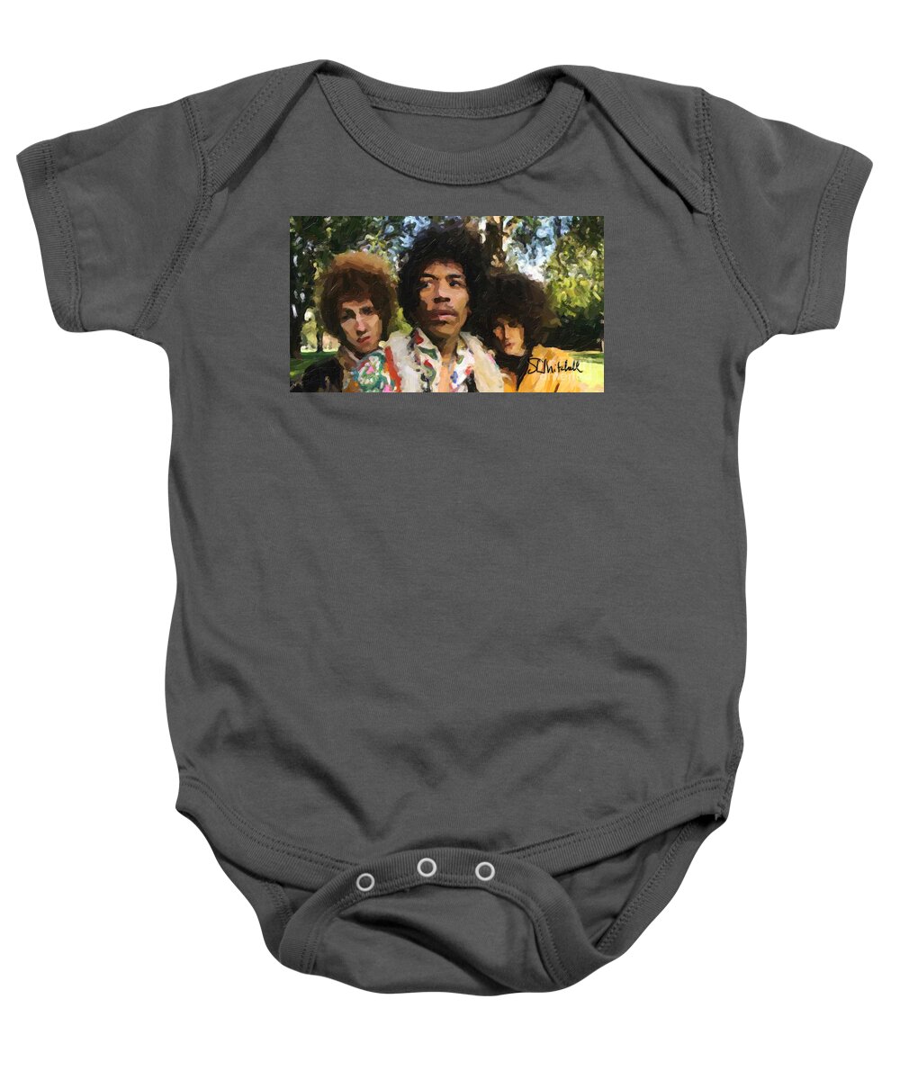 Jimi Hendrix Baby Onesie featuring the painting Jimi Hendrix Experience #1 by Steve Mitchell
