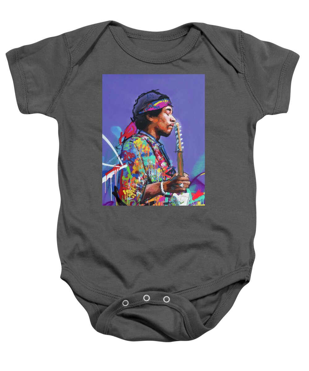 Jimi Baby Onesie featuring the painting Jimi Hendrix V by Richard Day