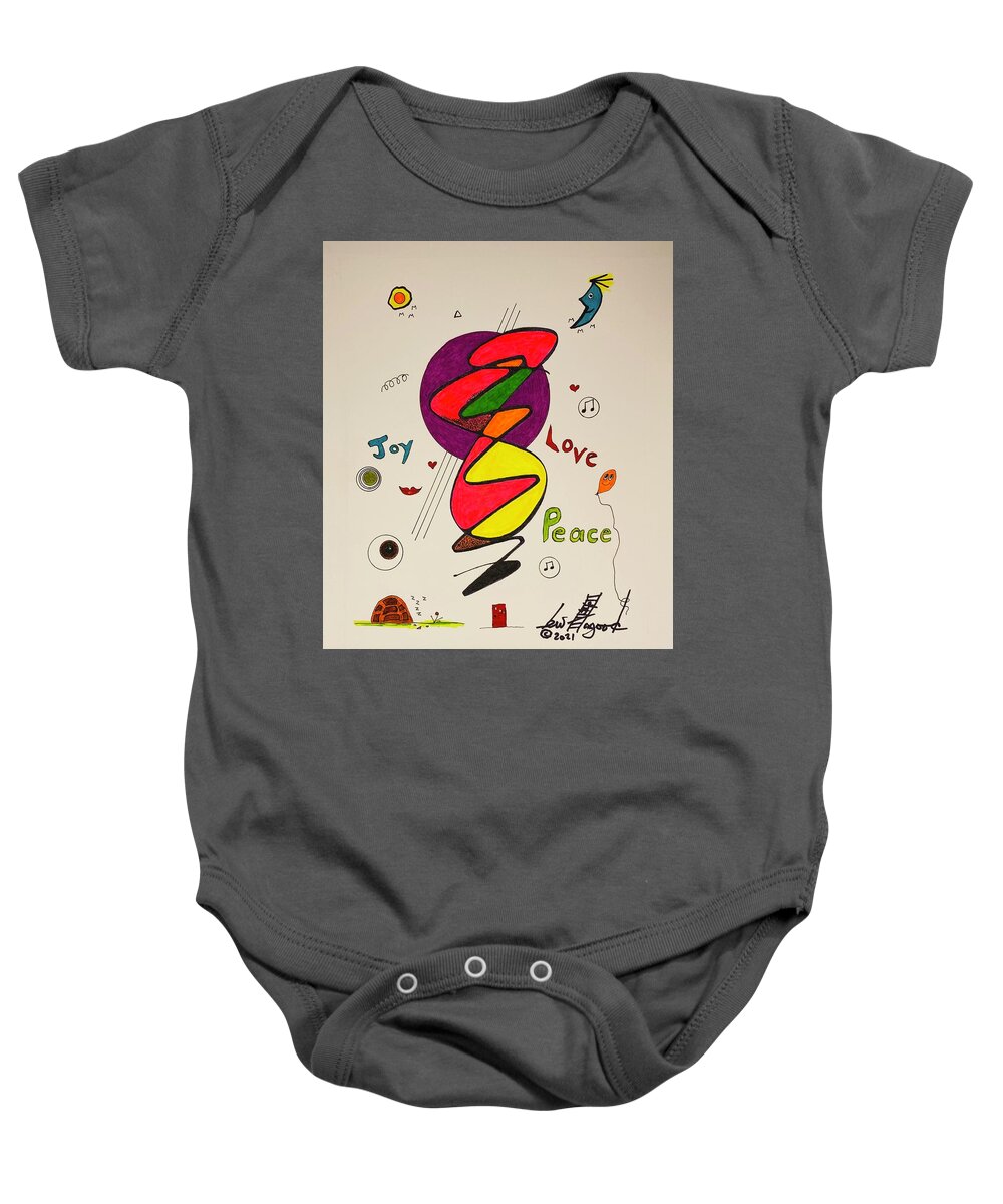  Baby Onesie featuring the mixed media Joy Love Peace 1114 by Lew Hagood
