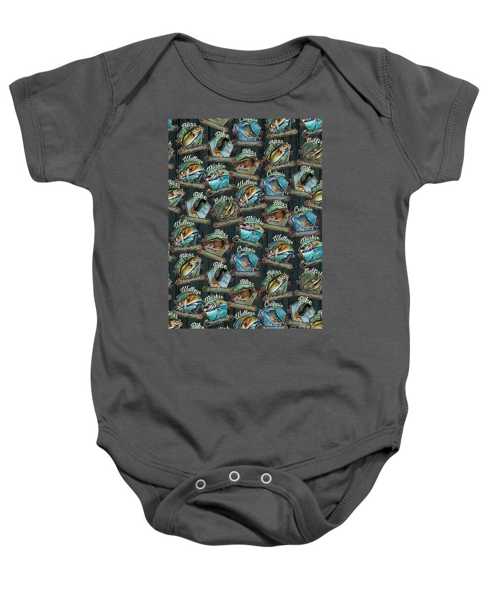 Jq Licensing Baby Onesie featuring the painting JQ Fishing Fabric by Jon Q Wright