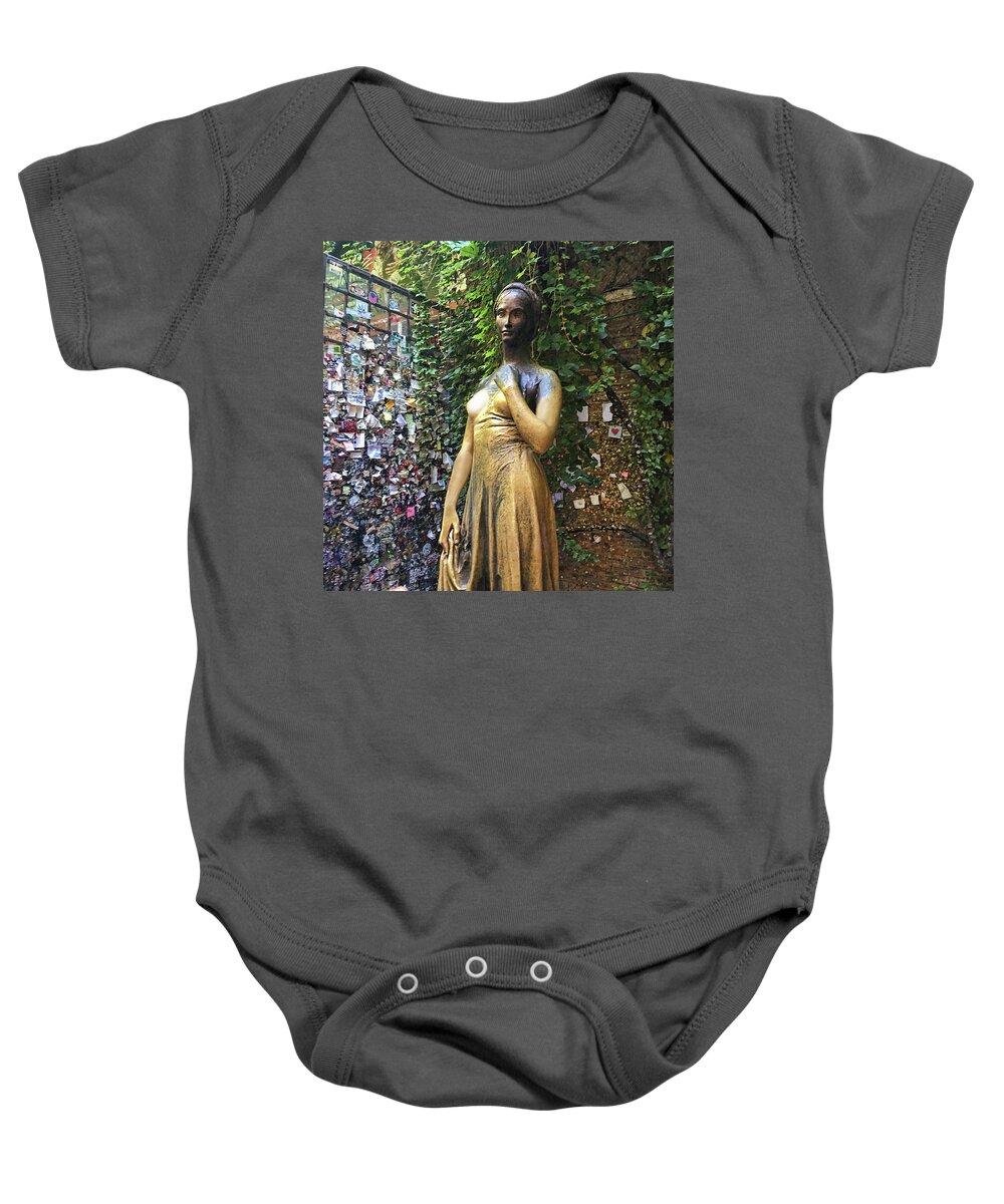 Romeo And Juliet Baby Onesie featuring the photograph Juliet Statue Verona, Italy by Deborah League