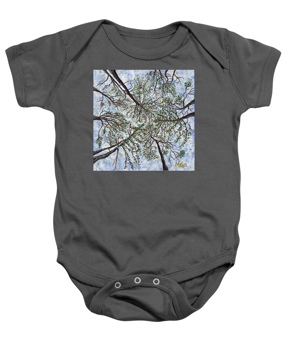Canopy Of Trees Baby Onesie featuring the painting June canopy. Marion, Illinois. by ArtStudio Mateo
