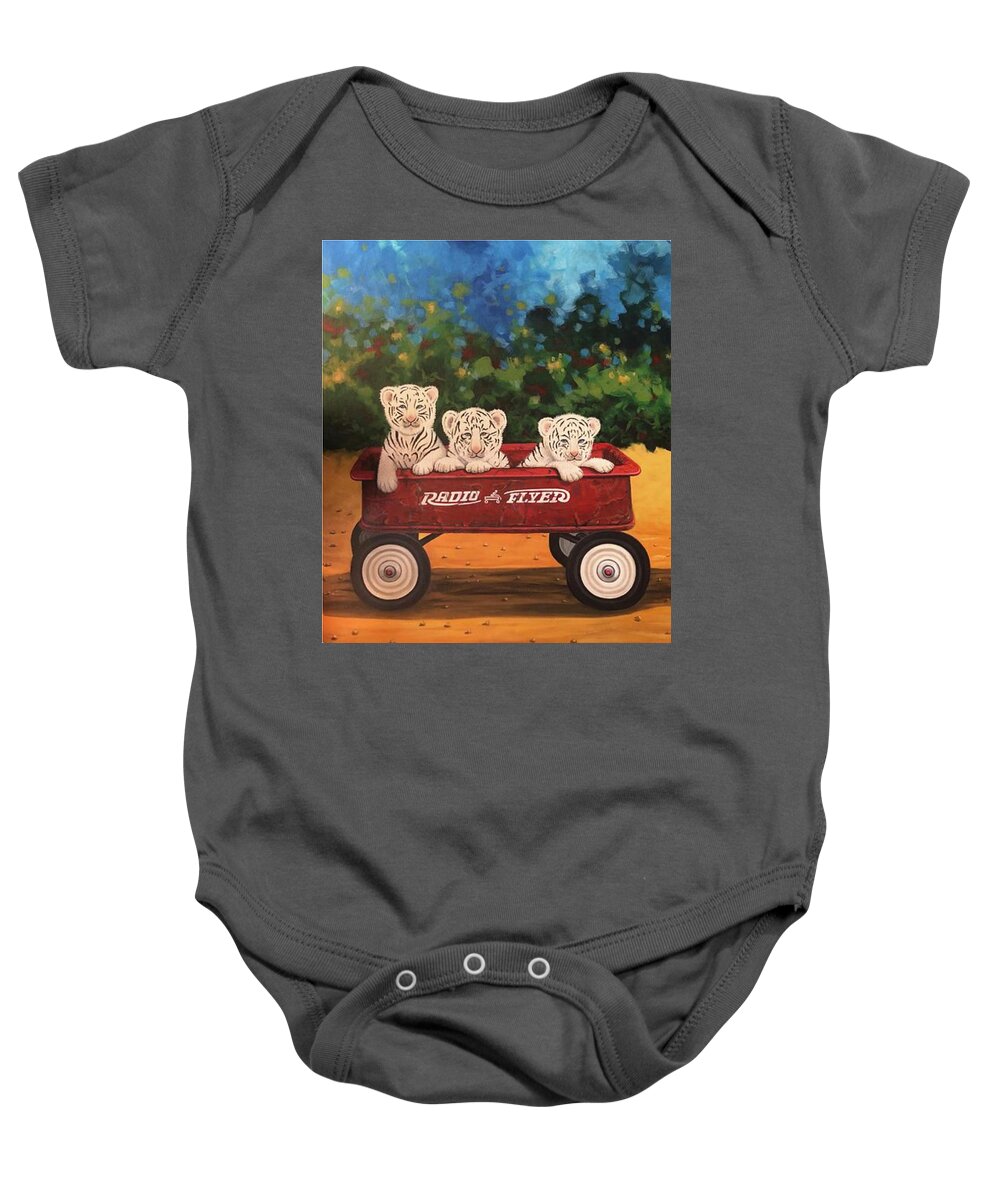 White Tigers Baby Onesie featuring the painting Just The Cat Wagon by Lance Headlee