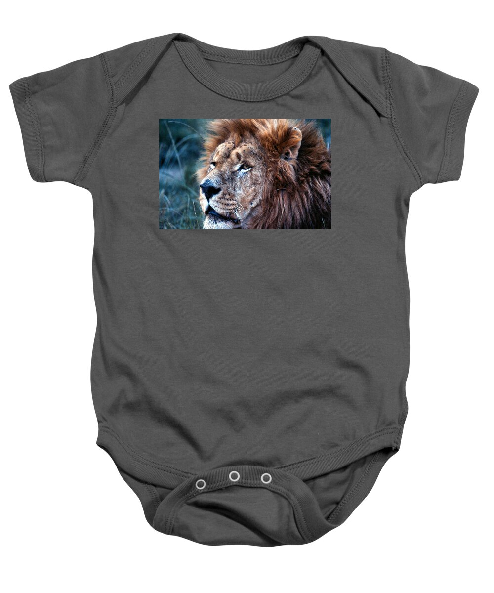 Lion Baby Onesie featuring the photograph King of the Jungle Profile by Russel Considine
