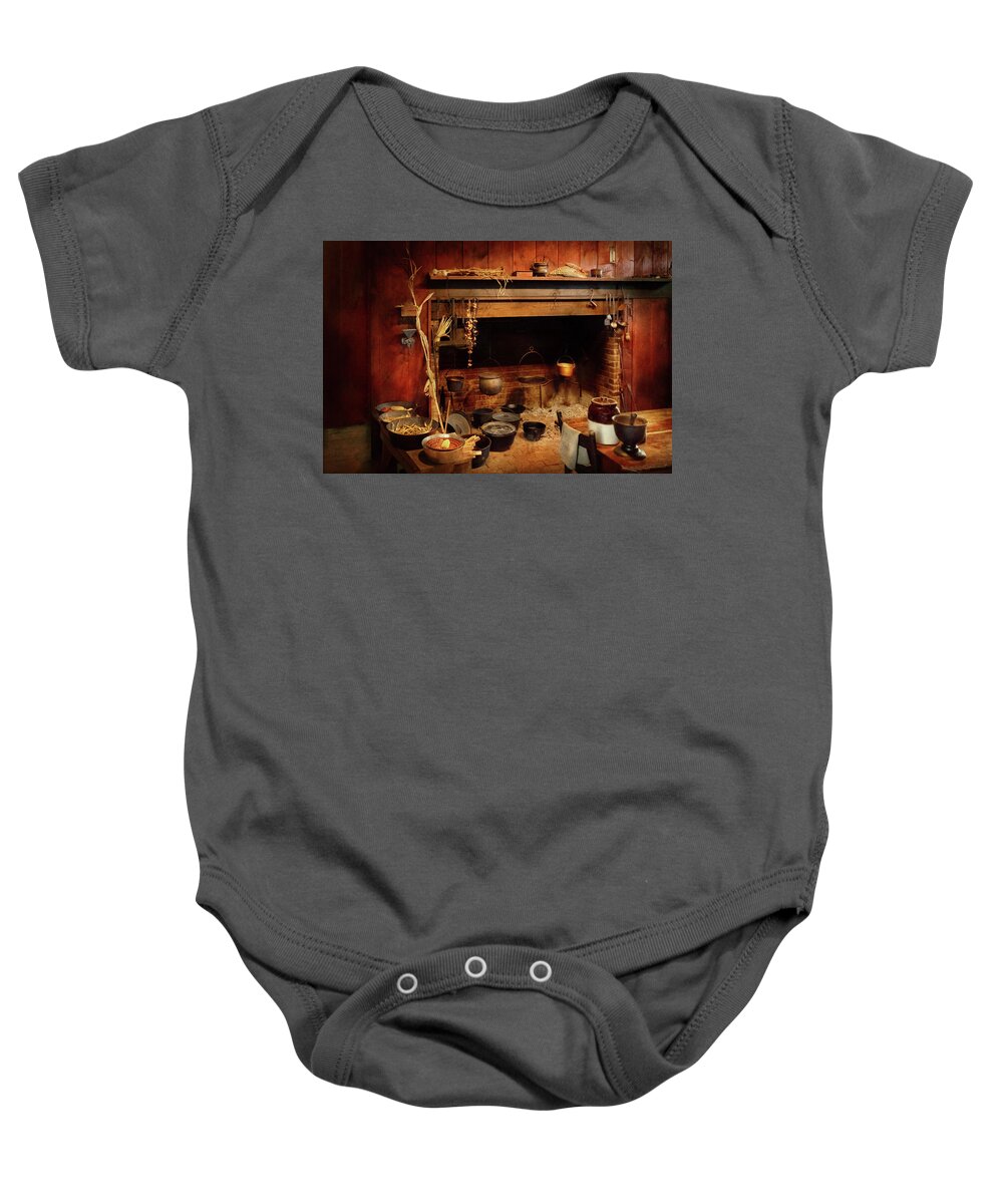 Chef Art Baby Onesie featuring the photograph Kitchen - Living the rural life by Mike Savad