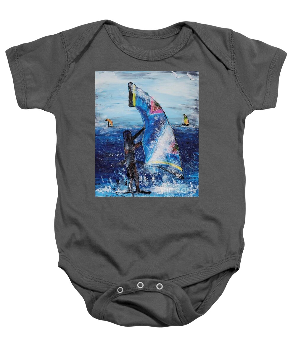  Baby Onesie featuring the painting Kiteboarder Vero Beach by Mark SanSouci