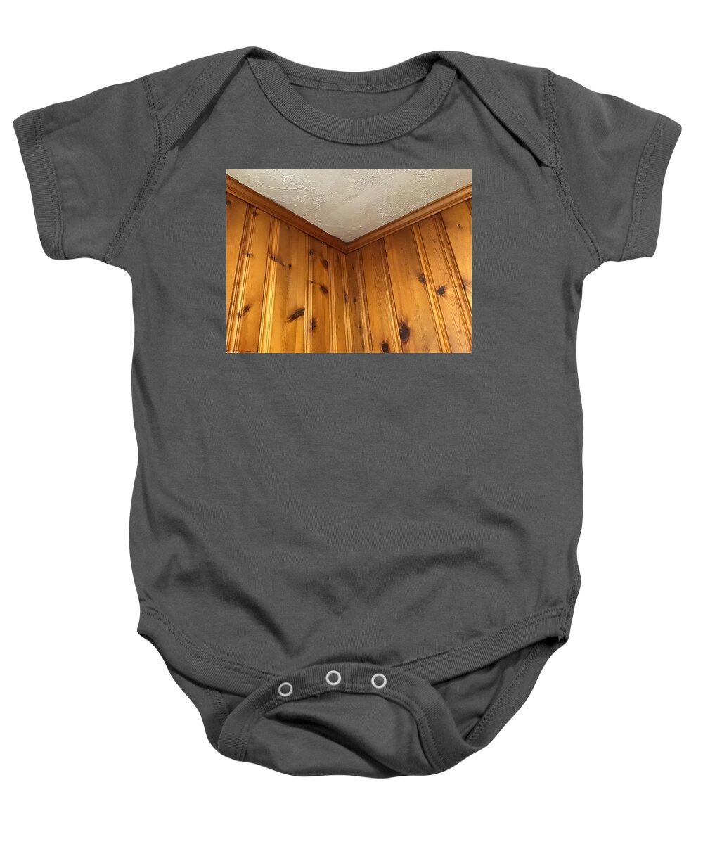 Knots Pine Baby Onesie featuring the photograph Knotty Pine with Ceiling by Catherine Wilson
