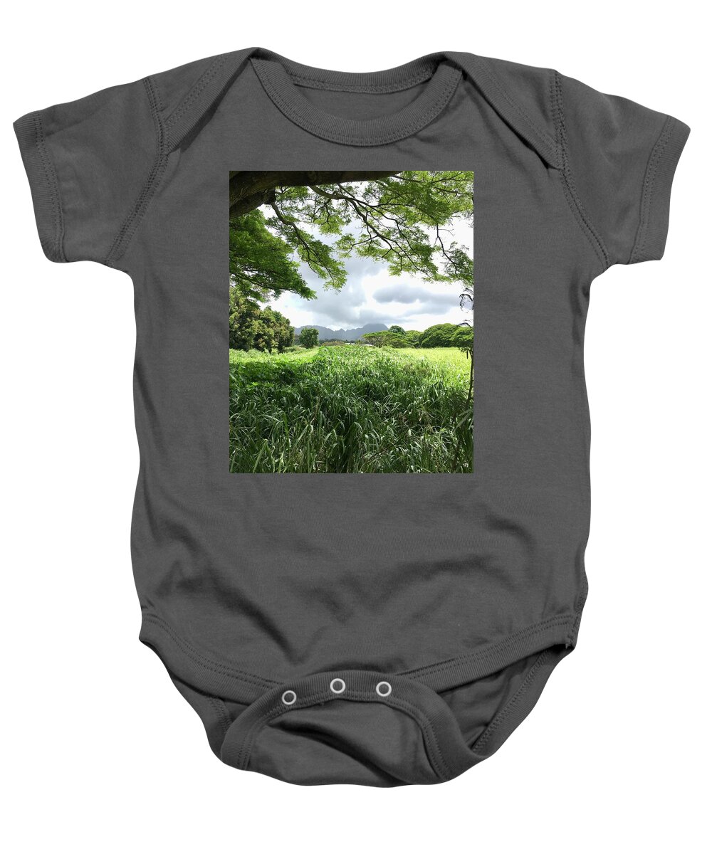 Lush Green Grass Baby Onesie featuring the photograph Koloa Green Shade - vertical by Jennifer Kane Webb