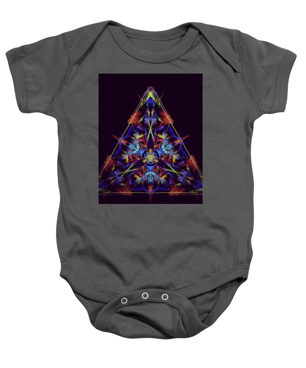 Kosmic Kreation Pyramid Mandala Baby Onesie featuring the digital art Kosmic Kreation Pyramid Mandala by Michael Canteen