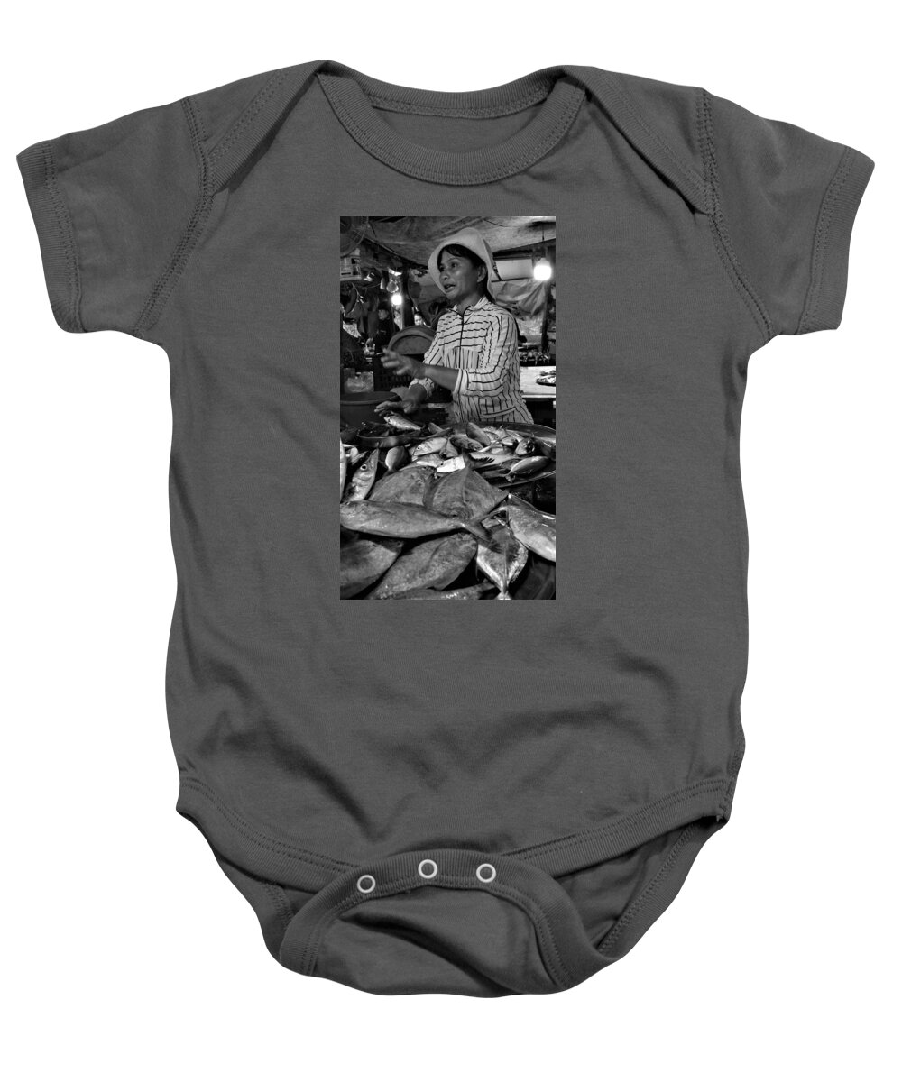 Portrait Baby Onesie featuring the photograph Lady at Fish Market by Robert Bociaga