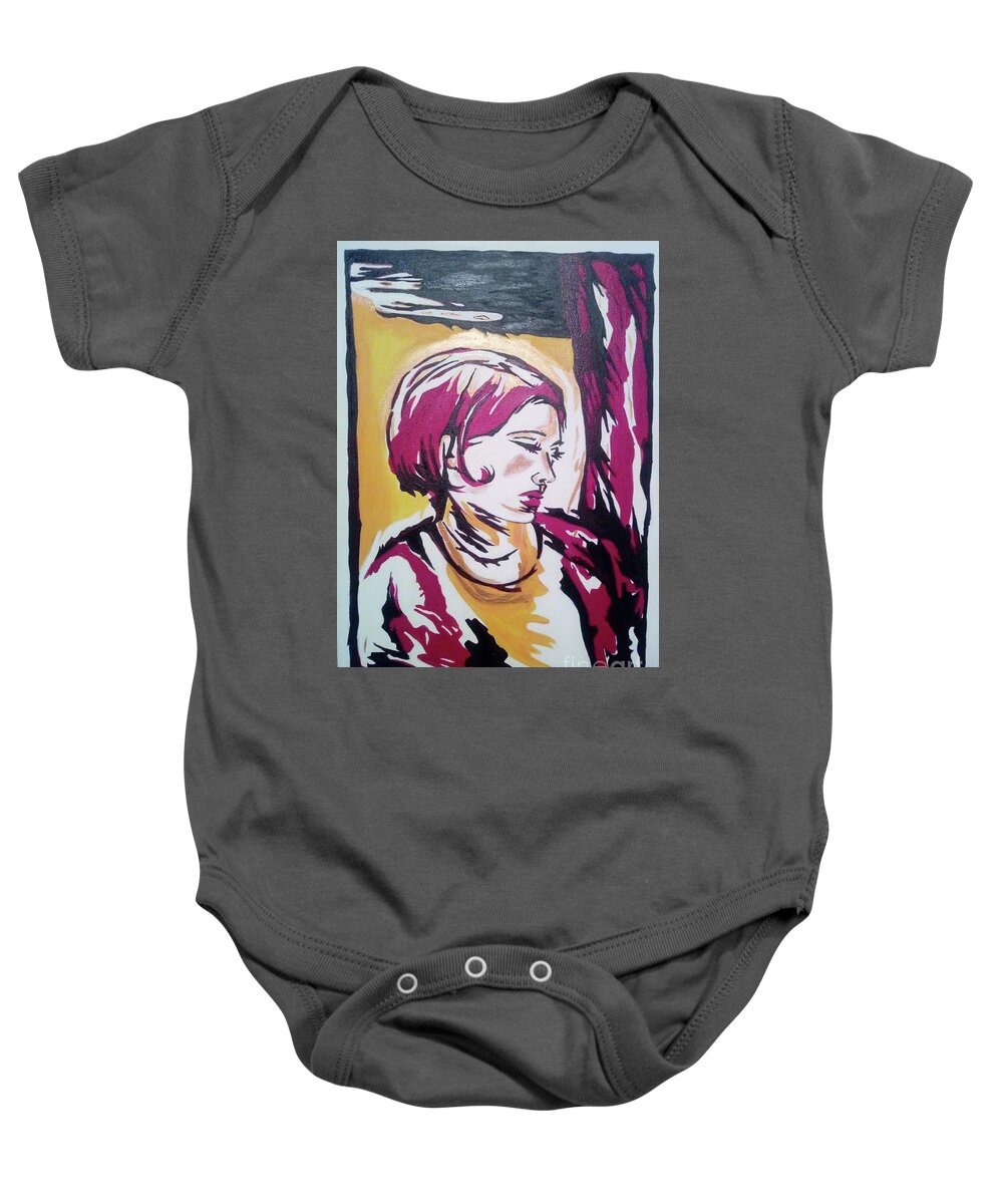 Lady Baby Onesie featuring the painting Lady With Black Cloud by Leonida Arte