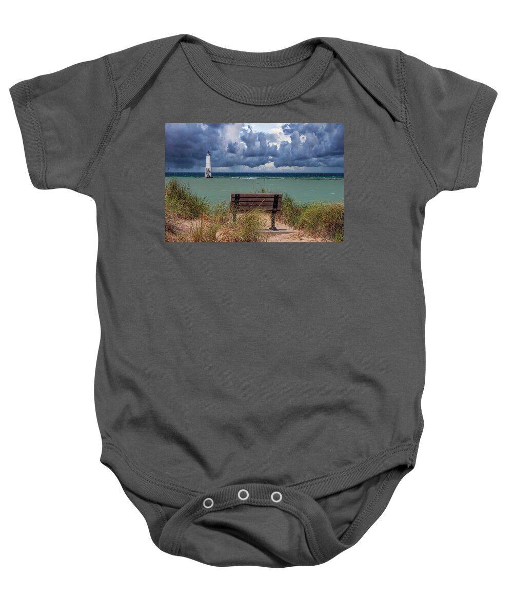 Northernmichigan Baby Onesie featuring the photograph Lake Michigan Storm IMG_2578 by Michael Thomas