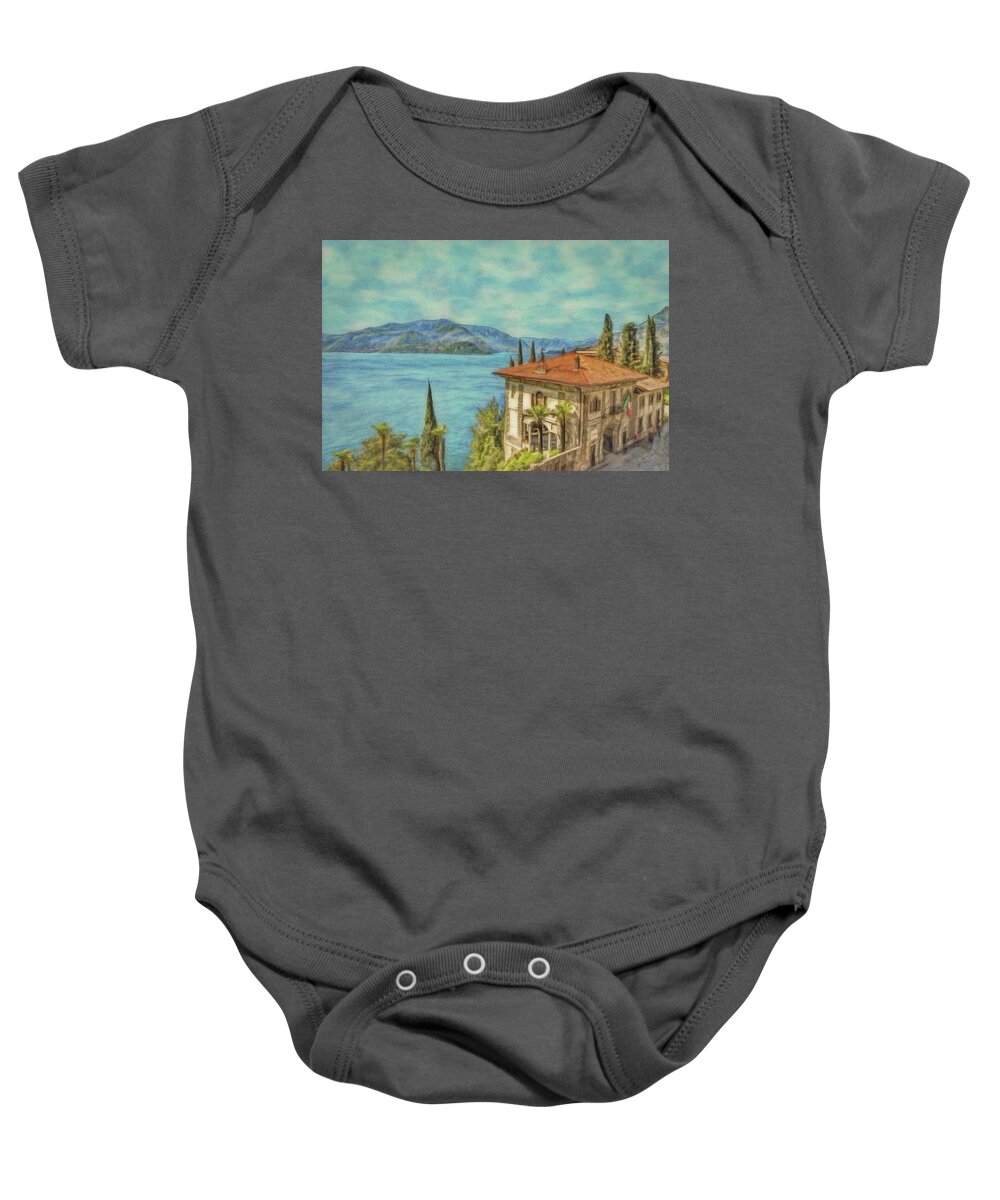 Mountain Baby Onesie featuring the painting Lake View - Como by Jeffrey Kolker