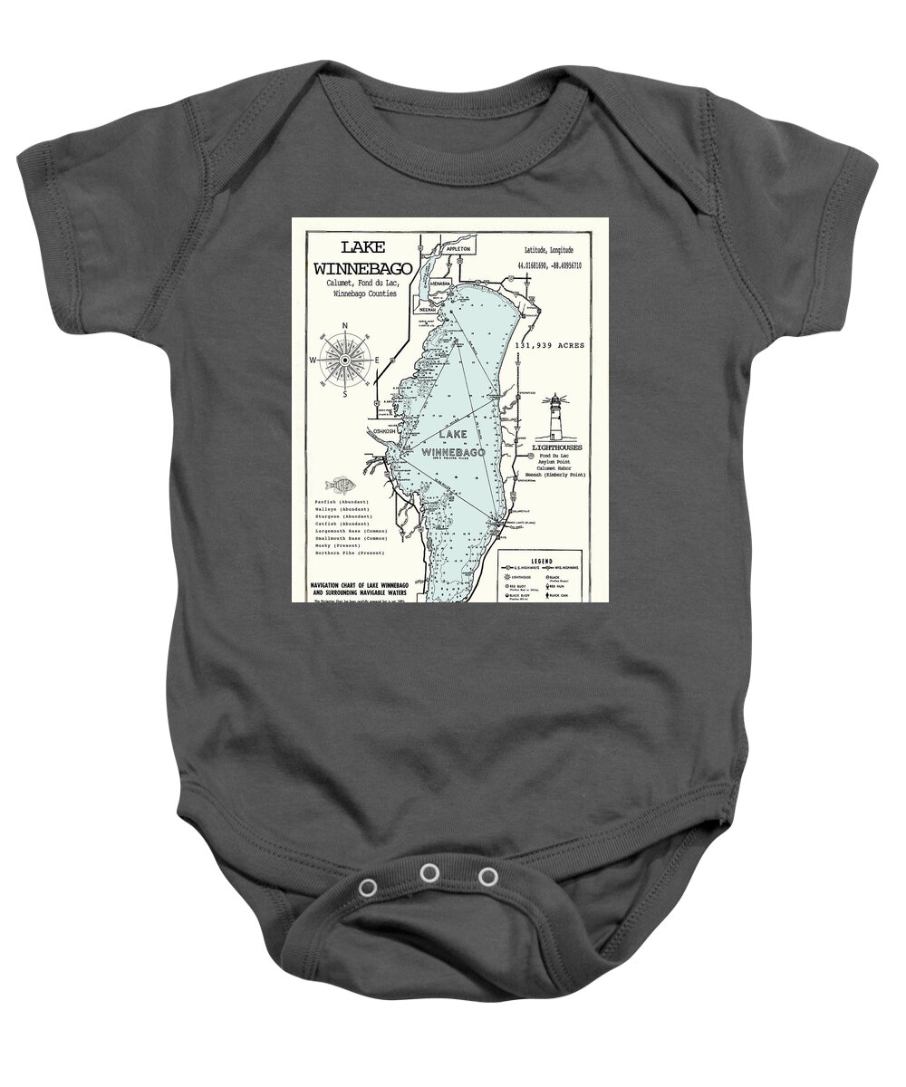 Map Baby Onesie featuring the digital art Lake Winnebago Wisconsin Map by Jean Plout