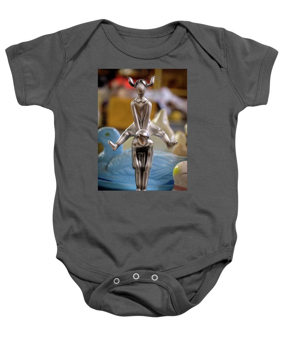 Statue Baby Onesie featuring the photograph Leapfrog Fun by Mary Lee Dereske