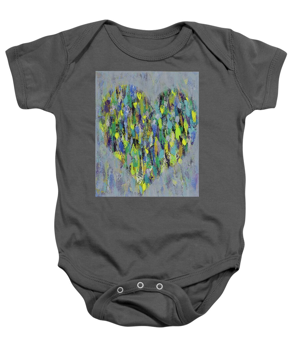  Baby Onesie featuring the painting Leaves in Heart by Janet Yu