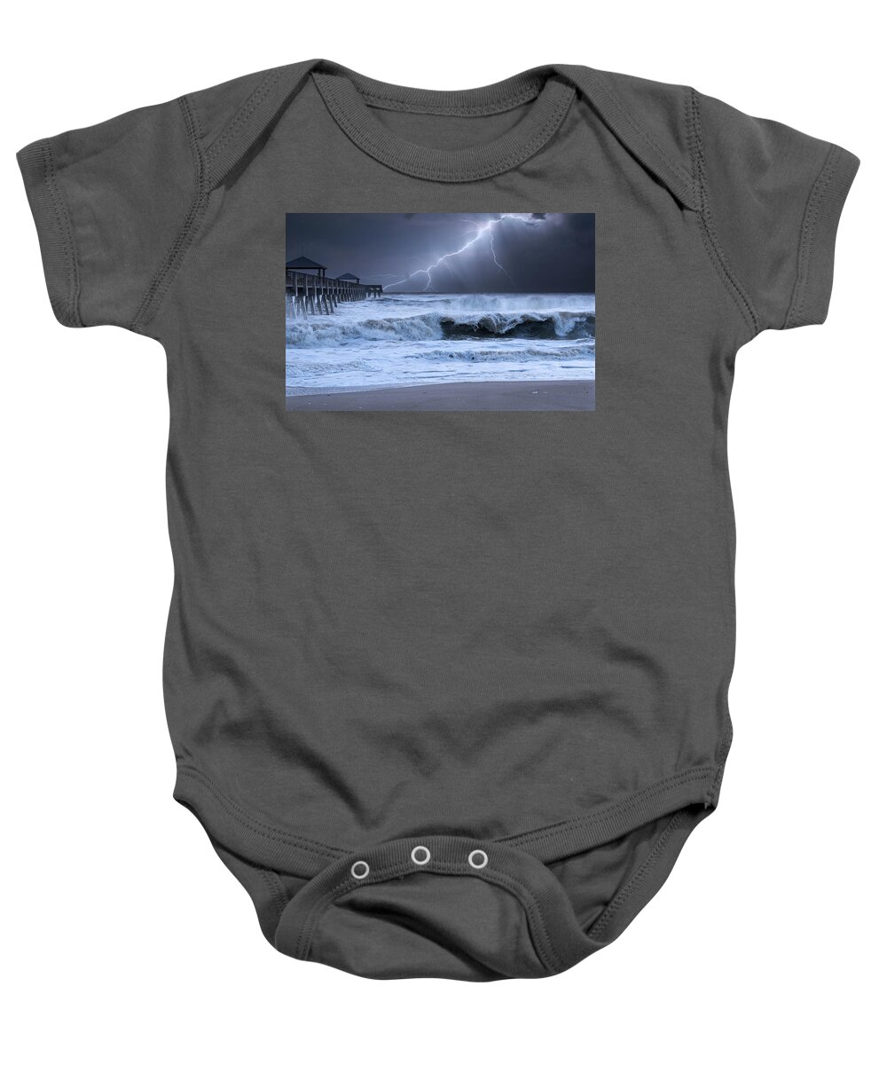 Beach Baby Onesie featuring the photograph Lightning Strike by Laura Fasulo