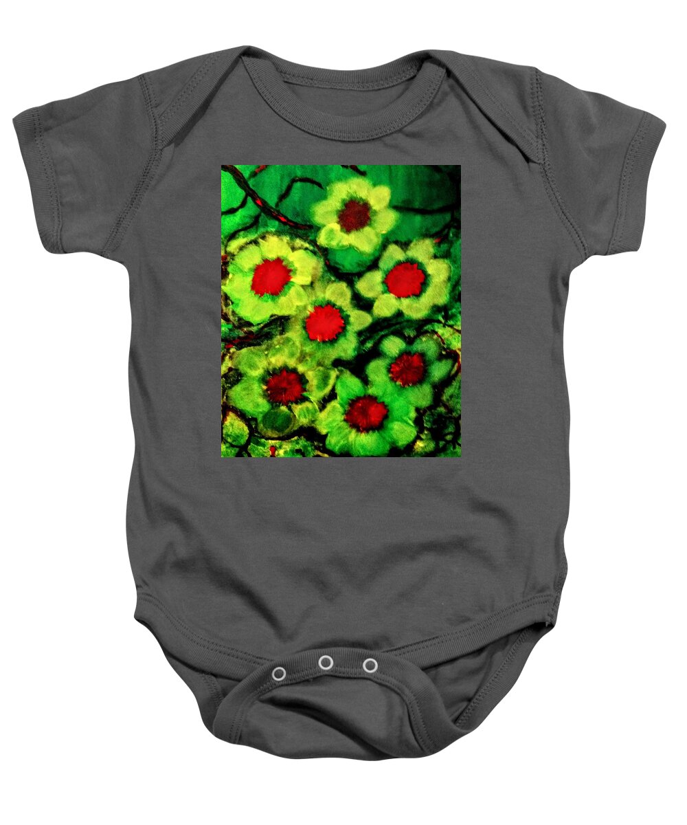 Lime Baby Onesie featuring the painting Lime Flower by Anna Adams