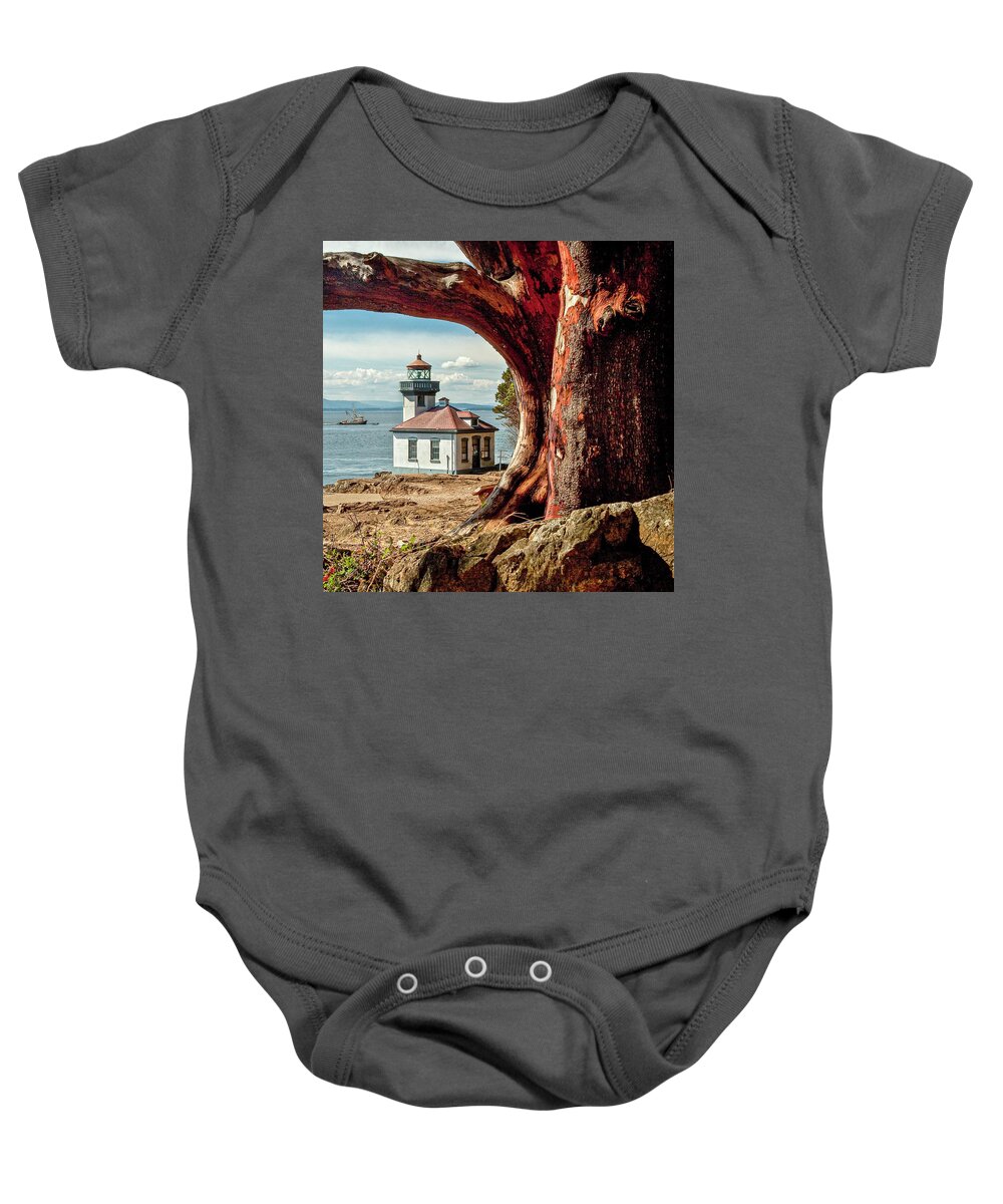 Lighthouse Baby Onesie featuring the photograph Lime Kiln Lighthouse by Tony Locke