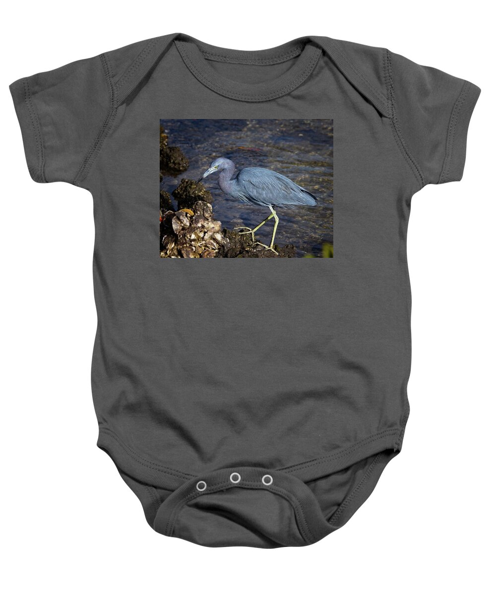 Little Blue Heron Baby Onesie featuring the photograph Little Blue Heron by Ronald Lutz