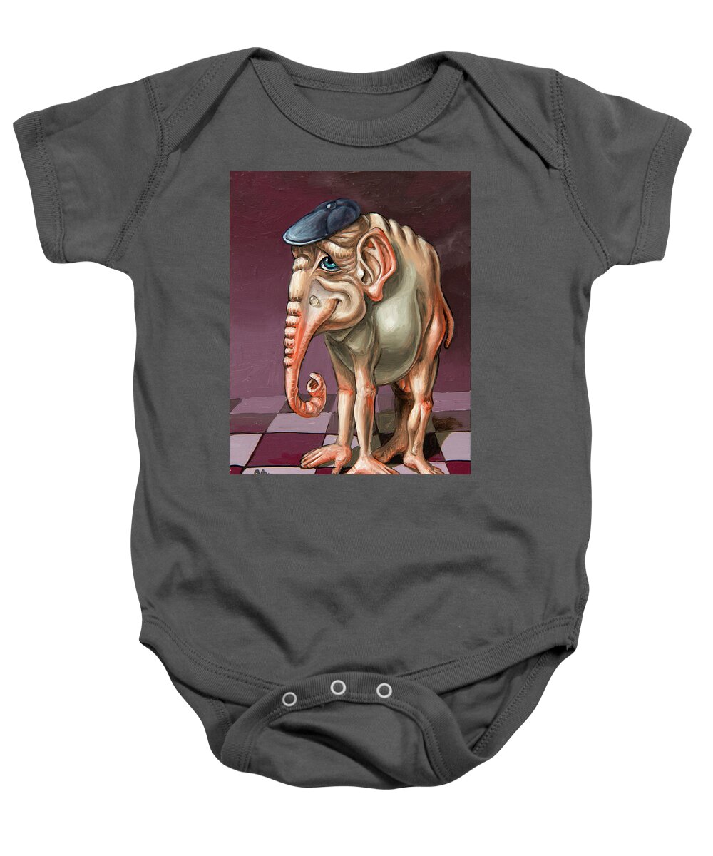 Surrealism Baby Onesie featuring the painting Little Glamorous Elephant by Victor Molev