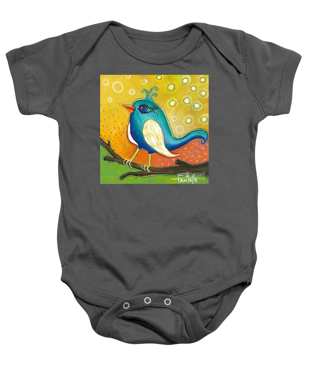 Jay Bird Baby Onesie featuring the painting Little Jay Bird by Tanielle Childers