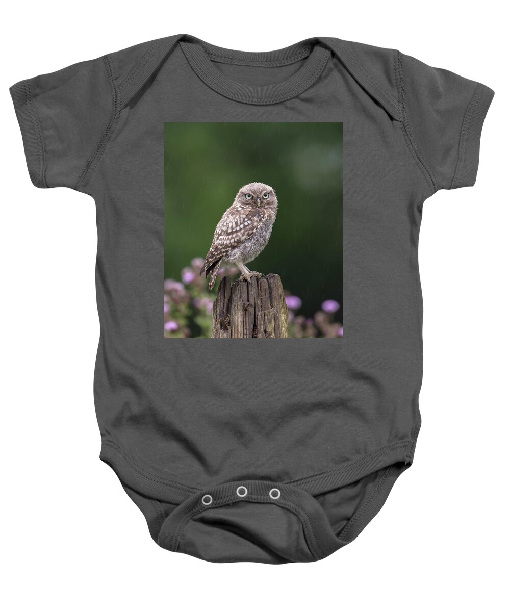 Little Baby Onesie featuring the photograph Little Owlet In The Rain by Pete Walkden