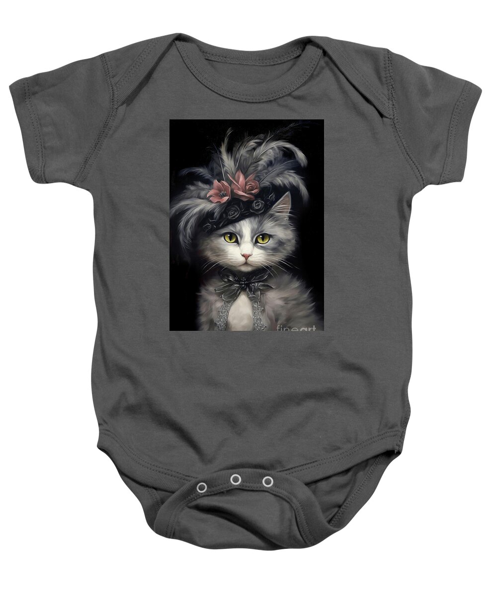 Cat Baby Onesie featuring the painting Little Show Stopper by Tina LeCour