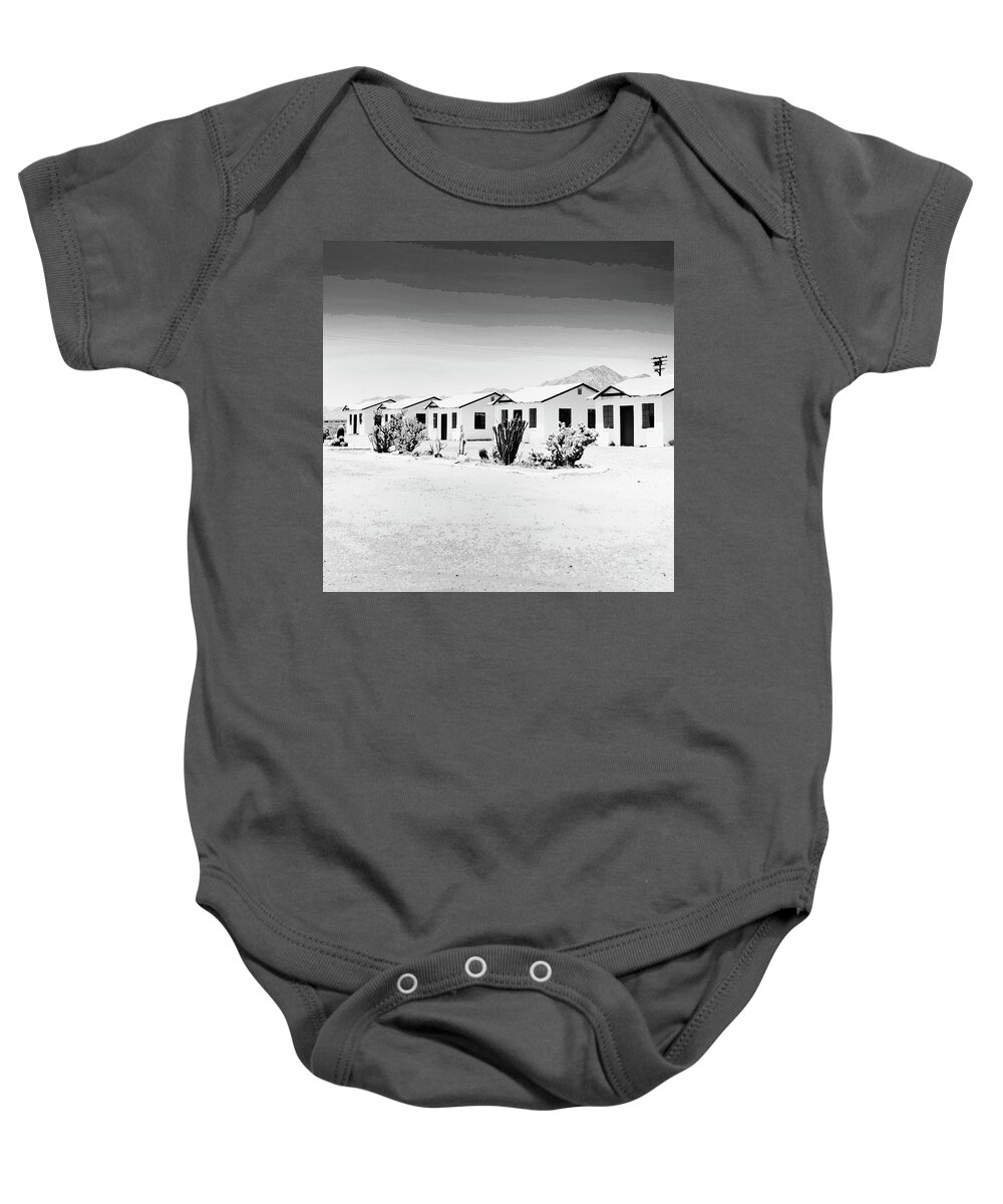 Photograph Baby Onesie featuring the photograph LITTLE WHITE COTTAGES Route 66 Amboy CA by William Dey