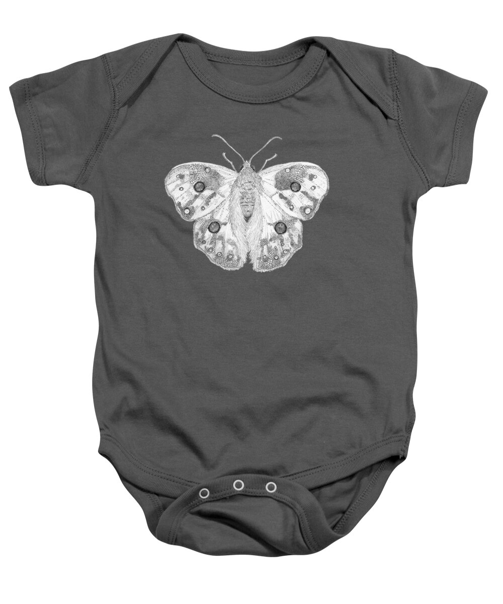Surreal Baby Onesie featuring the drawing Lizard Moth by Jenny Armitage