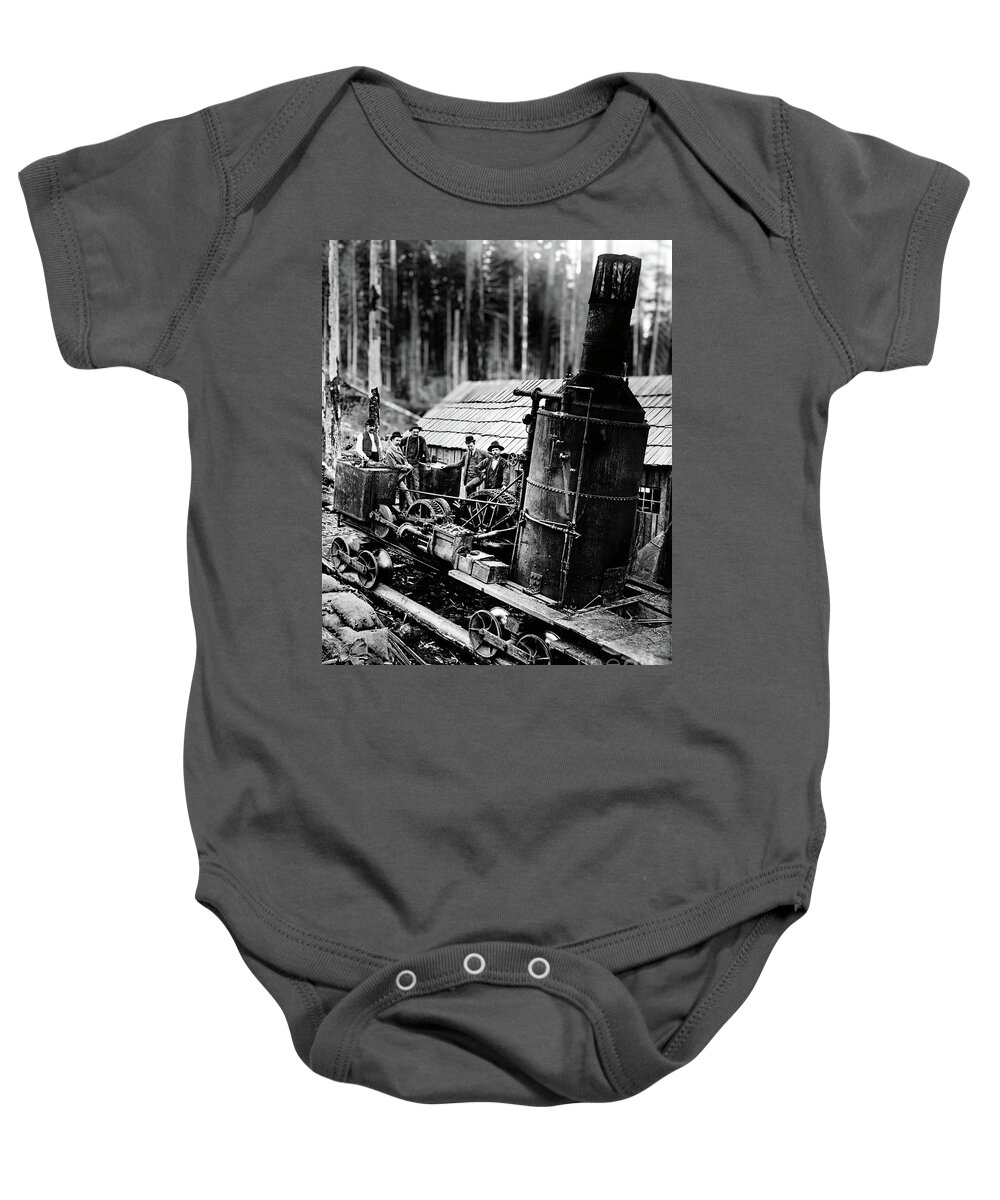 20th Century Baby Onesie featuring the photograph Loggers And Steam Donkey by Joe Jeffers