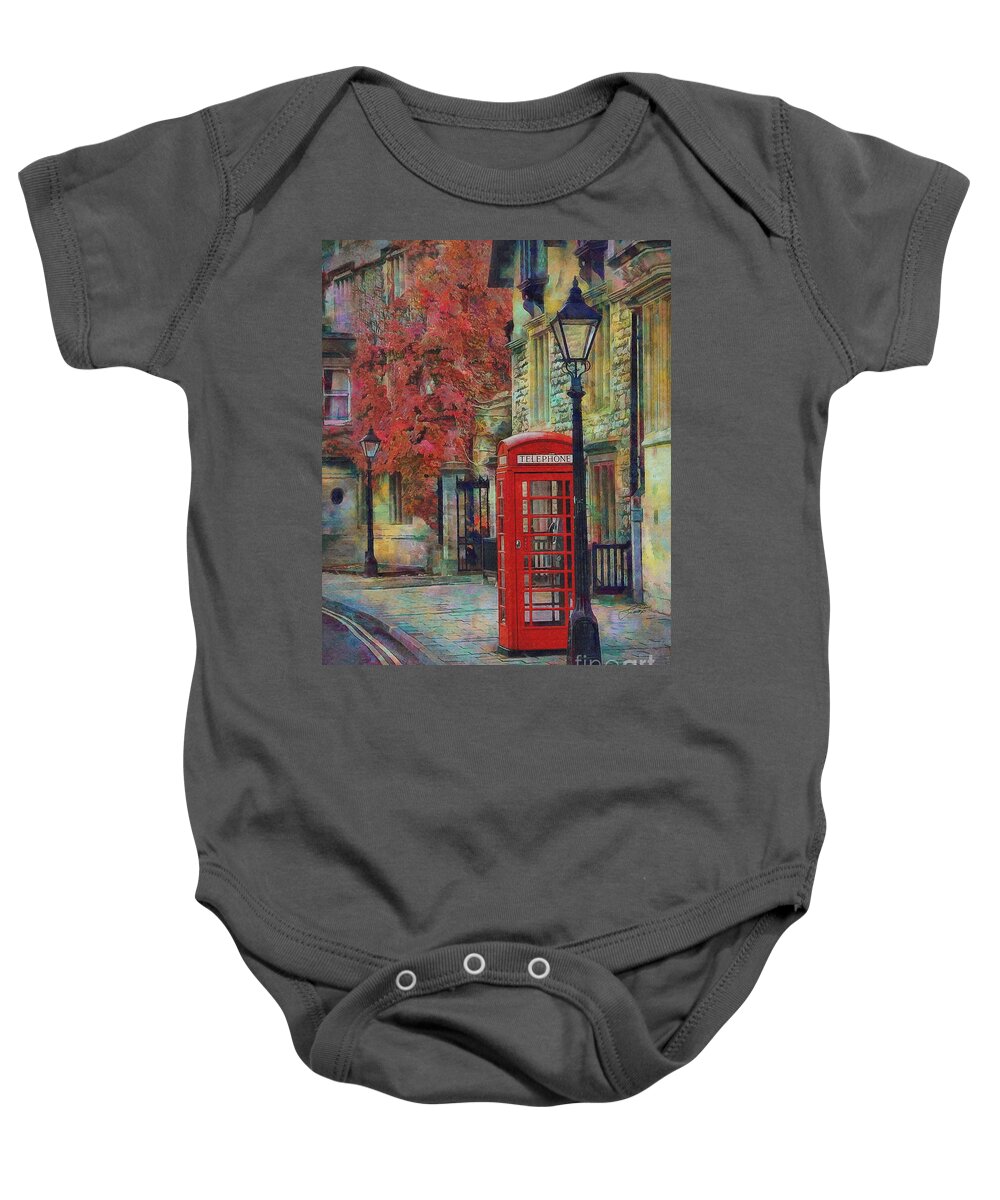 London City Phone Booth Baby Onesie featuring the digital art London City Phone Booth by Jerzy Czyz