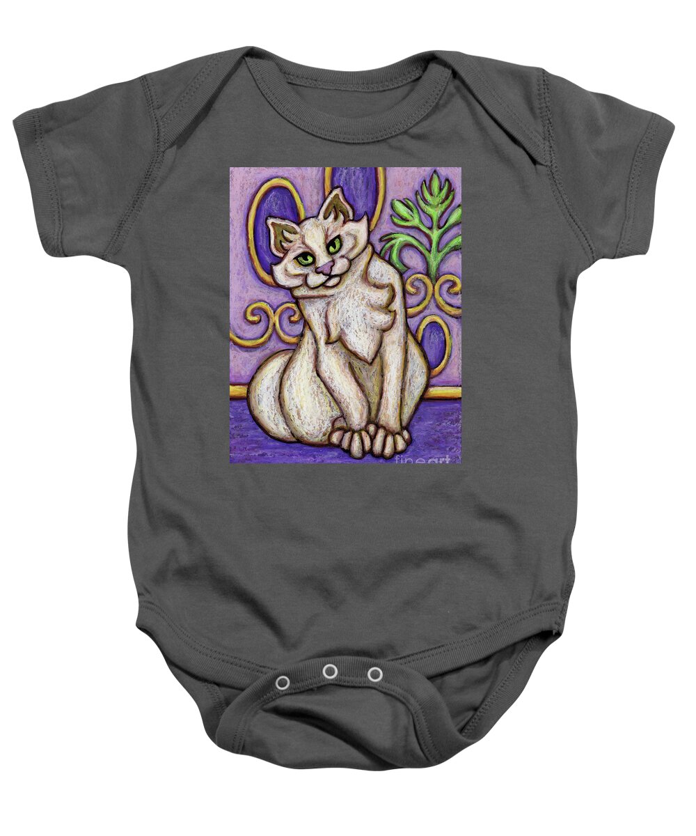 Cat Portrait Baby Onesie featuring the painting London. The Hauz Katz. Cat Portrait Painting Series. by Amy E Fraser