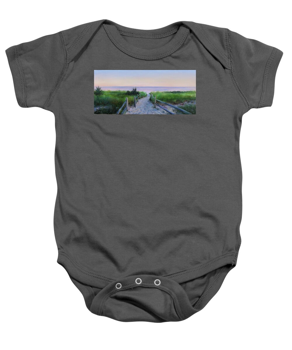 Cape Cod Baby Onesie featuring the painting Long Beach Path- twilight by Jonathan Guy-Gladding JAG