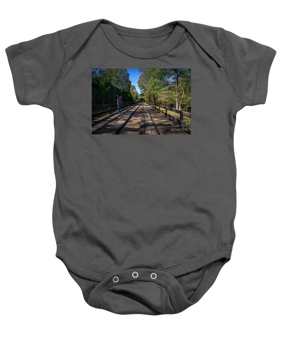 Bridges Baby Onesie featuring the photograph Long Bridge Running by DB Hayes