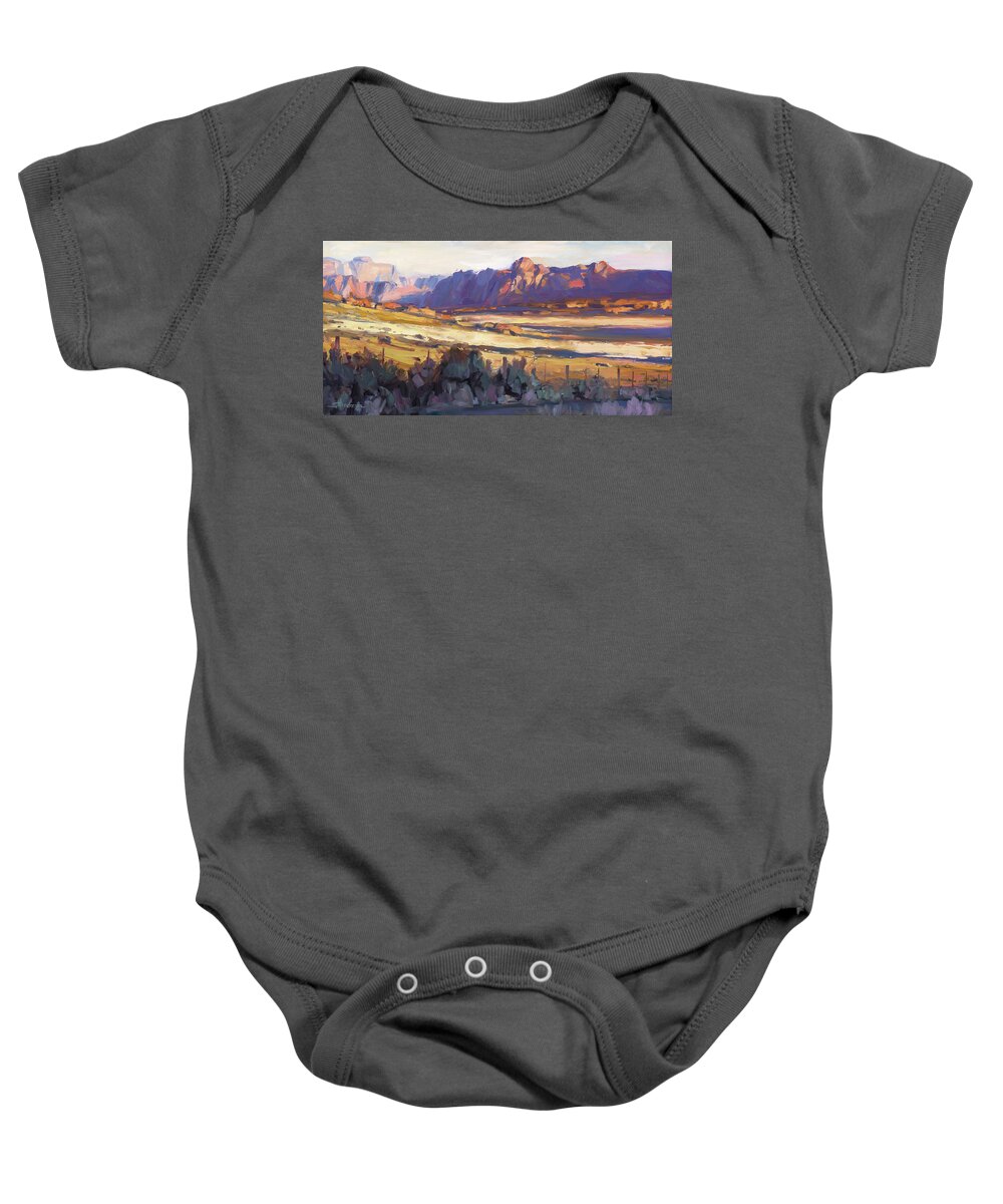 Zion Baby Onesie featuring the painting Long Shadows in Zion by Steve Henderson
