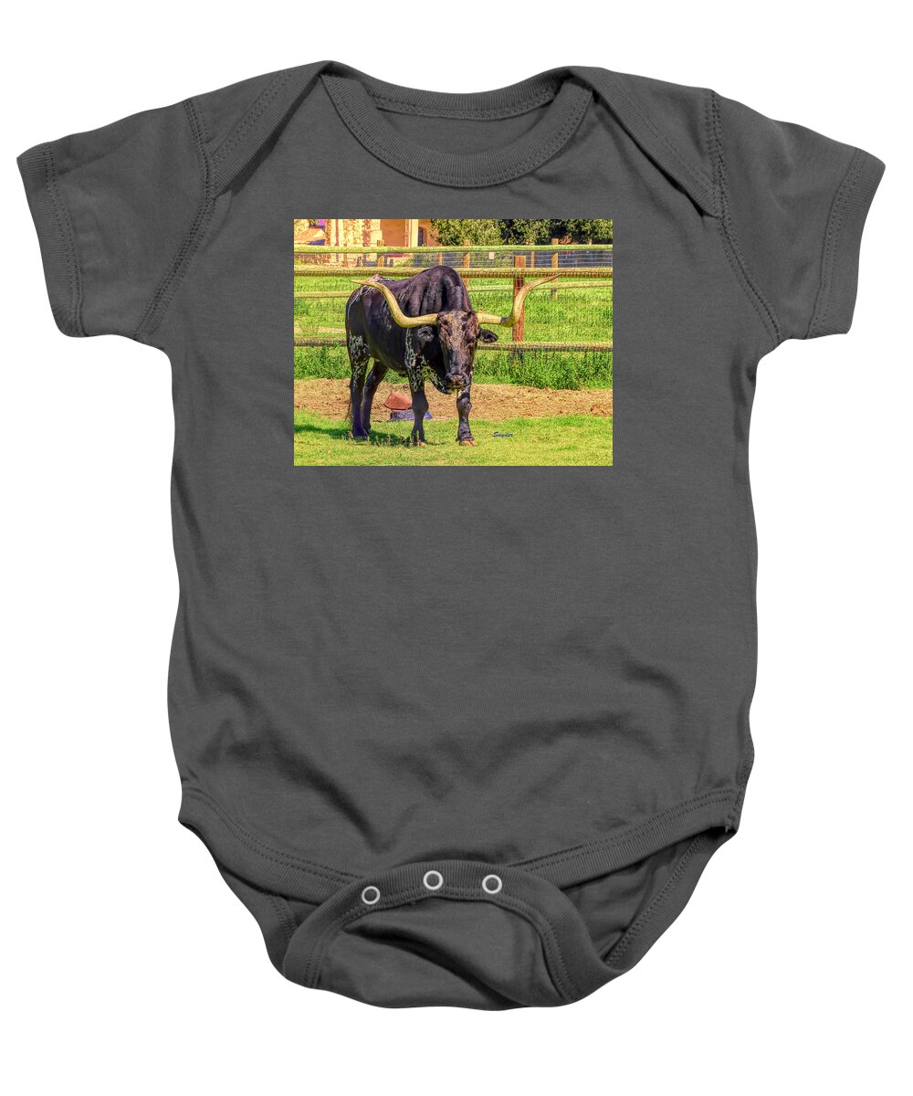 Bull Baby Onesie featuring the photograph Longhorn La Purisima Mission by Floyd Snyder