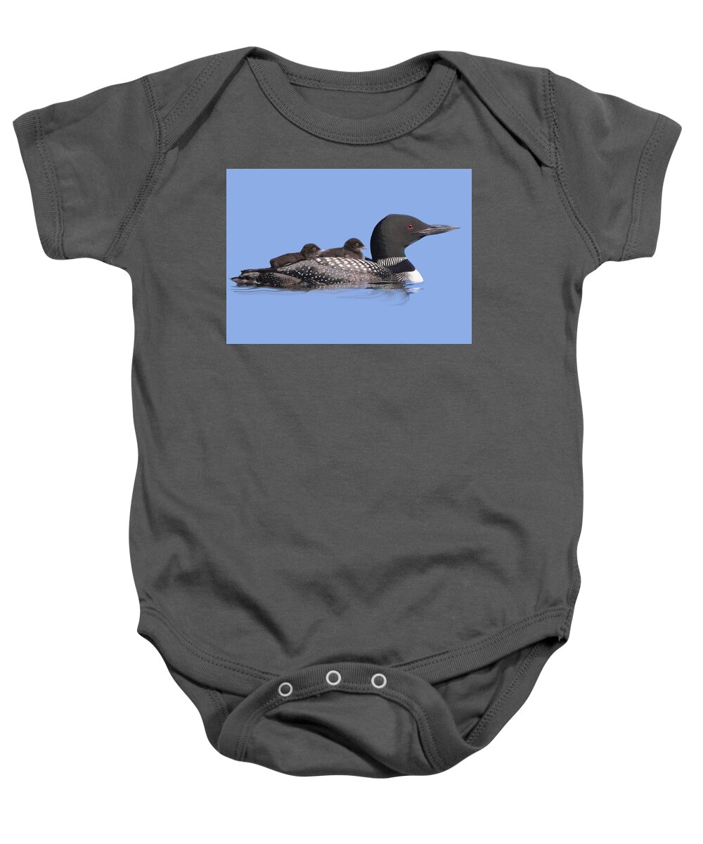Nature Baby Onesie featuring the mixed media Loons by Judy Cuddehe