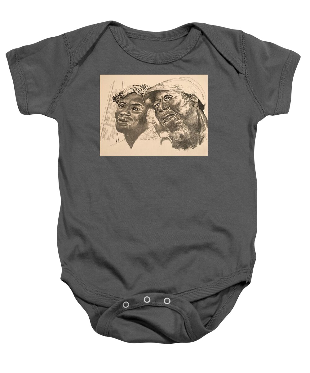 Baby Onesie featuring the drawing Love by Angie ONeal