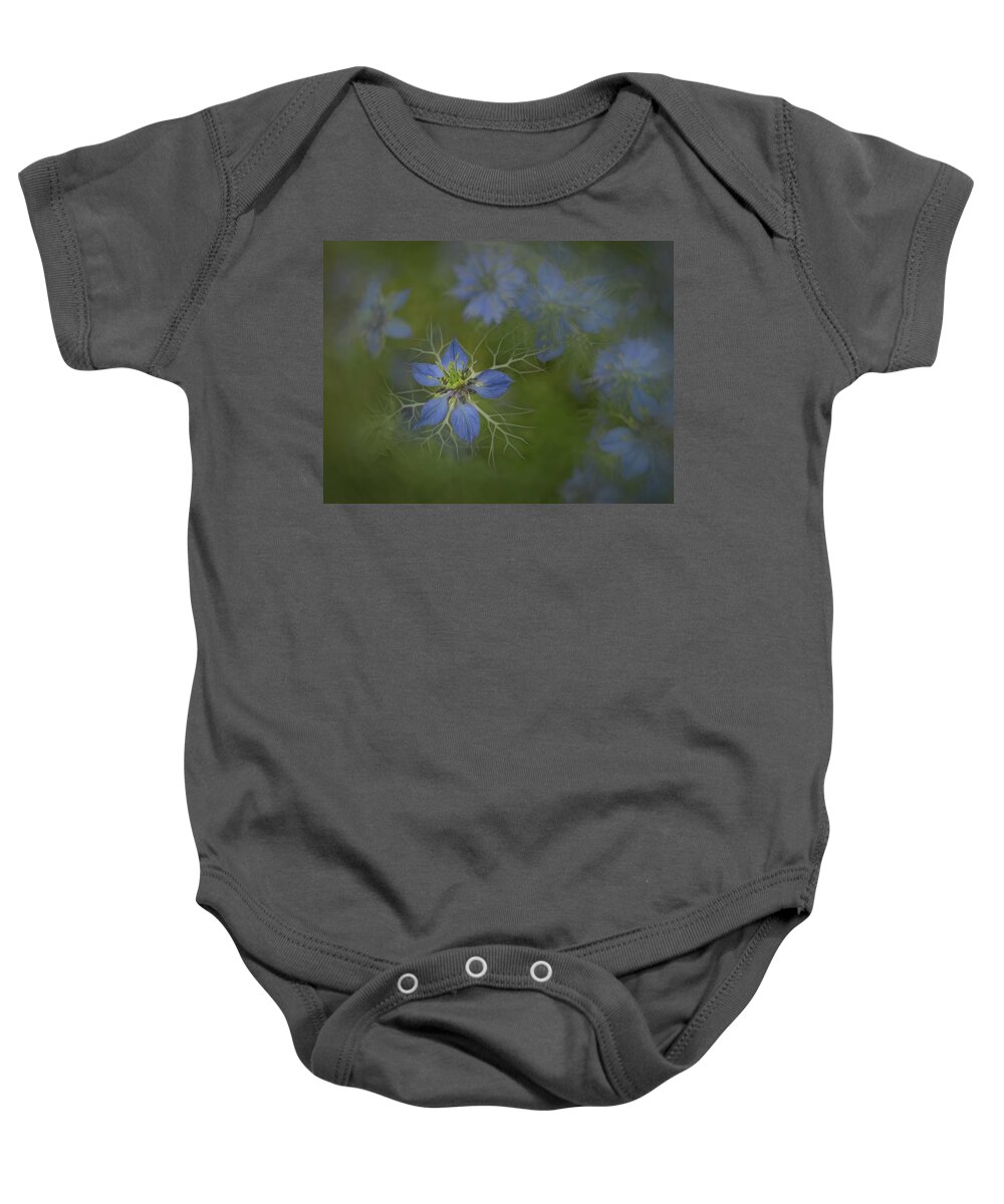 Love In A Mist Baby Onesie featuring the photograph Love in a Mist in Nature by Sylvia Goldkranz