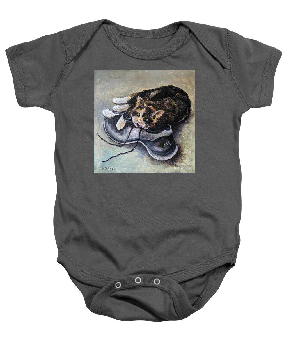 Cat Baby Onesie featuring the painting Love Is In The Air by Deborah Smith