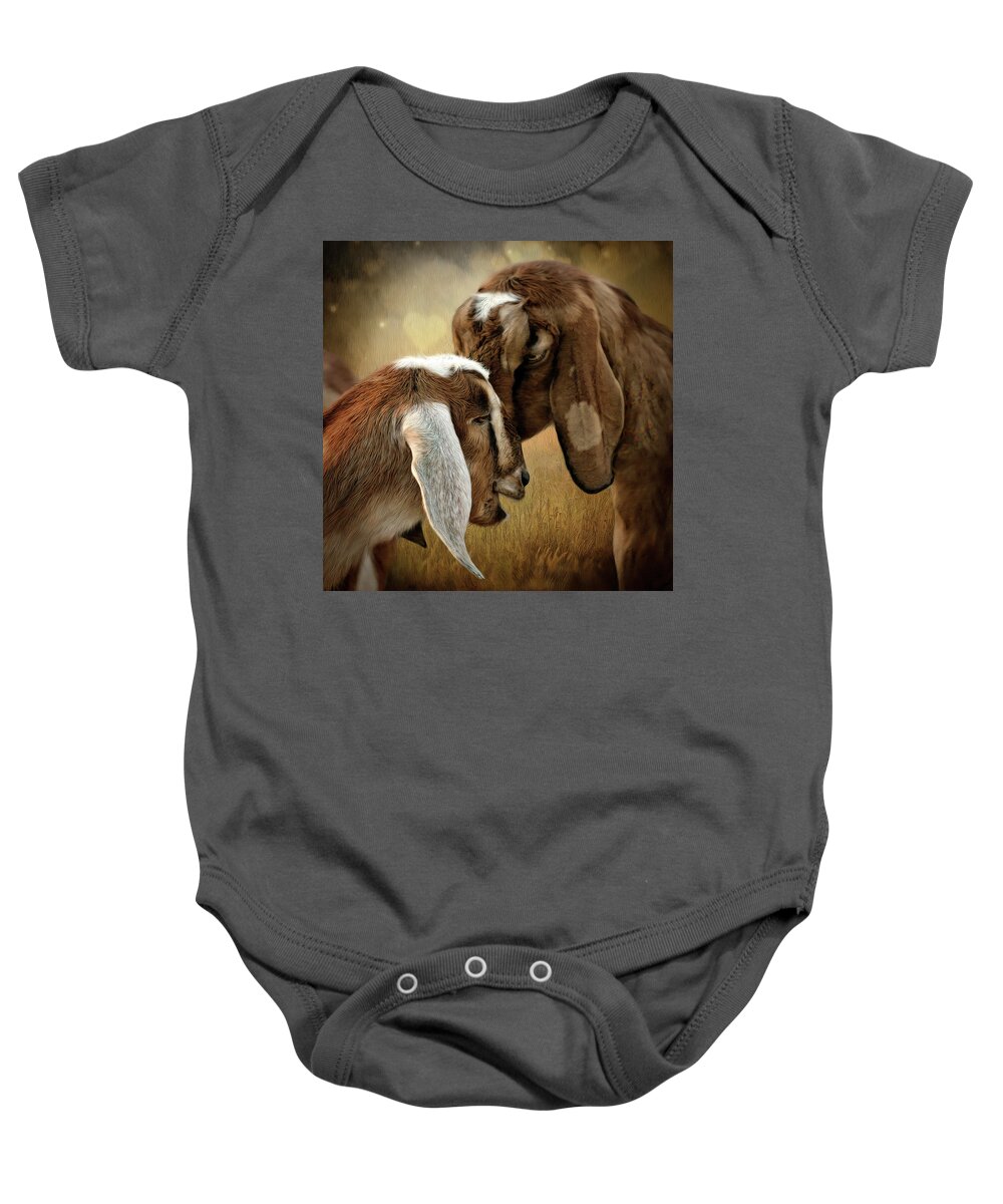 Goats Baby Onesie featuring the digital art Love is in the air by Maggy Pease