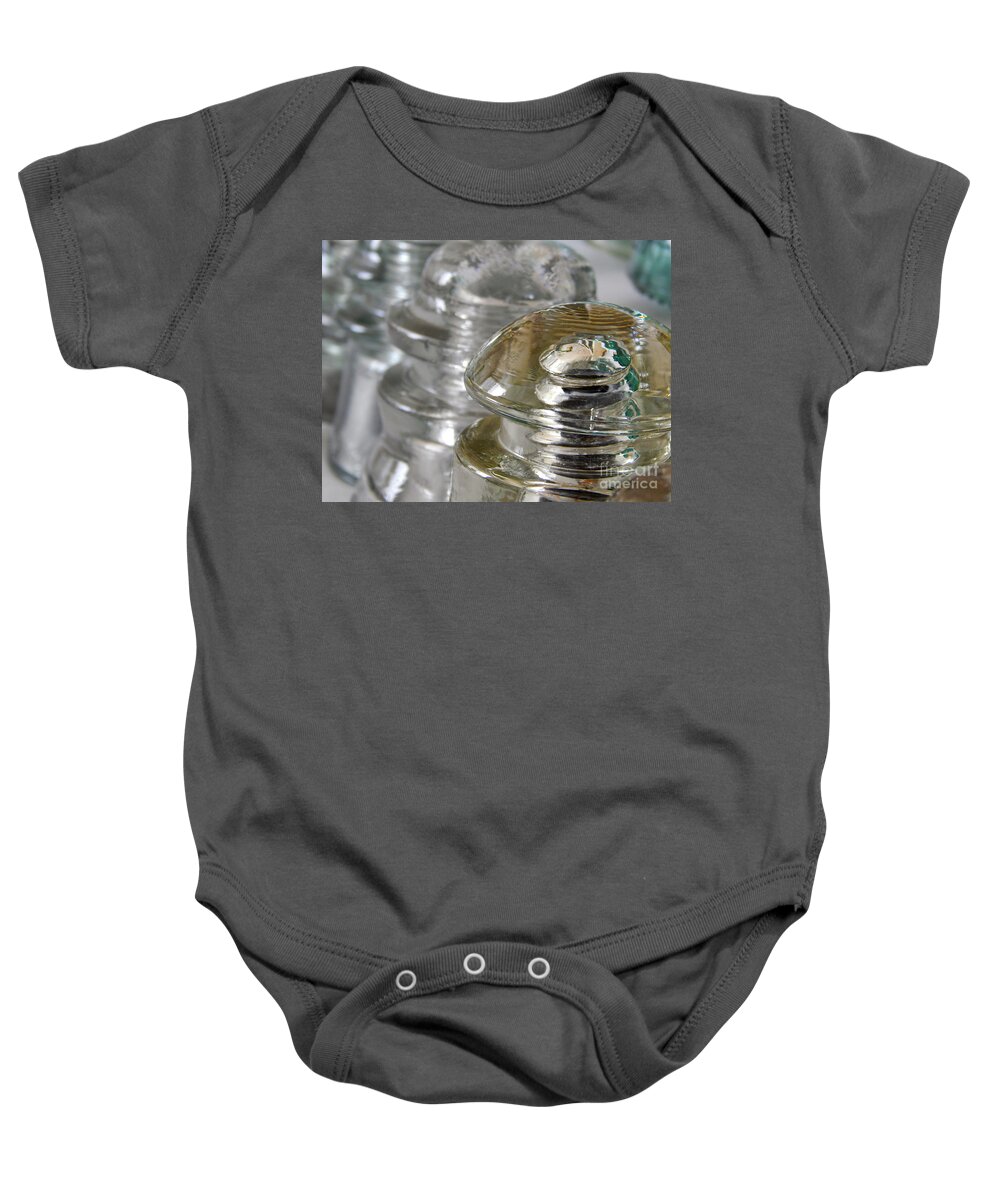 Glass Baby Onesie featuring the photograph Macro Glass Insulators by Phil Perkins