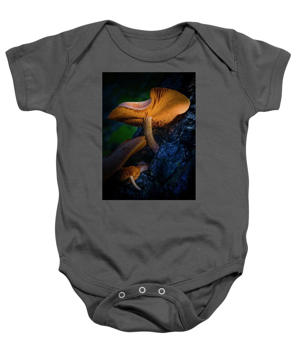 Mushrooms Baby Onesie featuring the photograph Magic Mushrooms by Mark Andrew Thomas