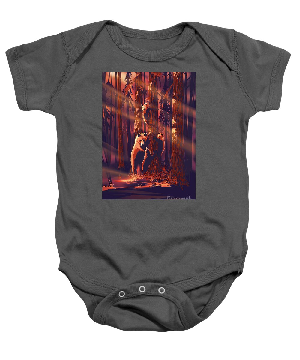 Travel Poster Baby Onesie featuring the painting Mama bear with cubs by Sassan Filsoof