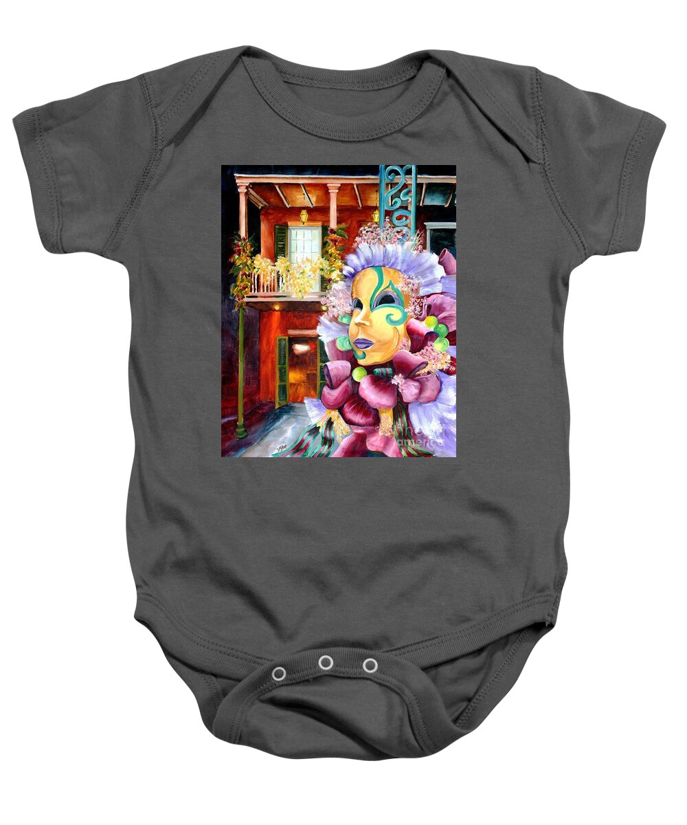 New Orleans Baby Onesie featuring the painting Mardi Gras Mask by Diane Millsap