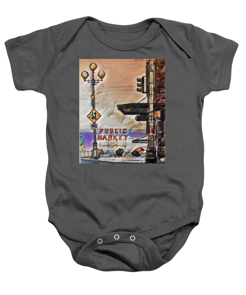 Public Baby Onesie featuring the painting Market by Try Cheatham